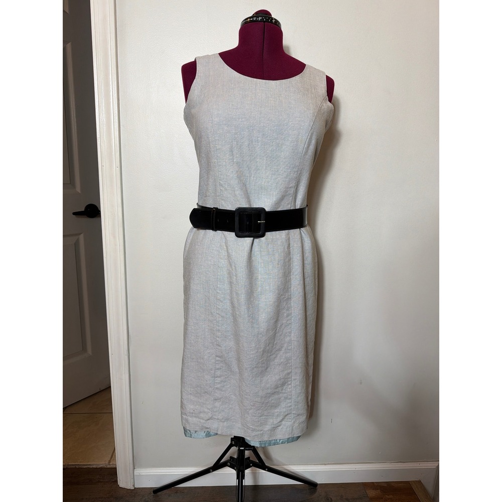 Villager Liz Claiborne Light Blue Linen Tencel Sheath Dress Size 12 Sleeveless